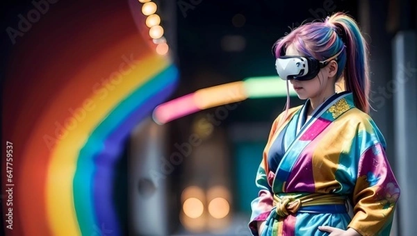 Obraz VRゴーグルを付けたお洒落な女性のAIイラスト（AI生成画像）