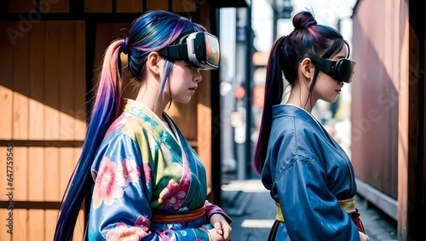 Obraz VRゴーグルを付けたお洒落な女性のAIイラスト（AI生成画像）