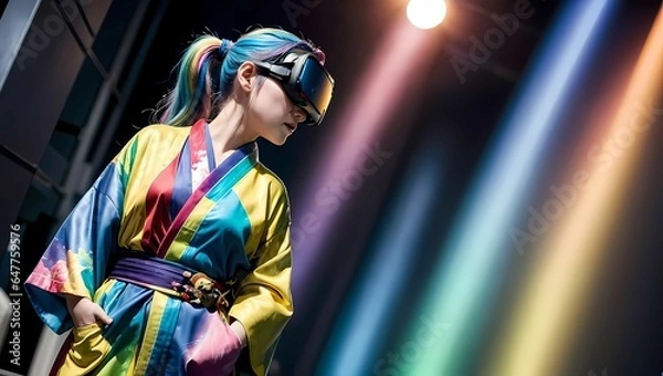 Obraz VRゴーグルを付けたお洒落な女性のAIイラスト（AI生成画像）
