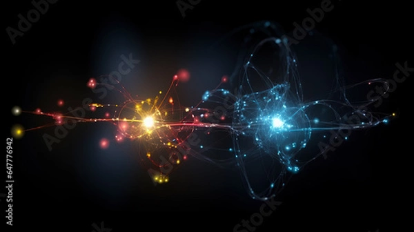 Fototapeta Entangled glowing orange and blue particles