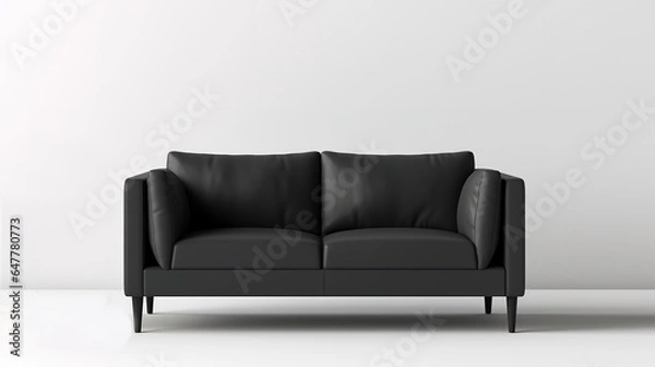 Obraz Isolated black sofa against white wall, generative ai