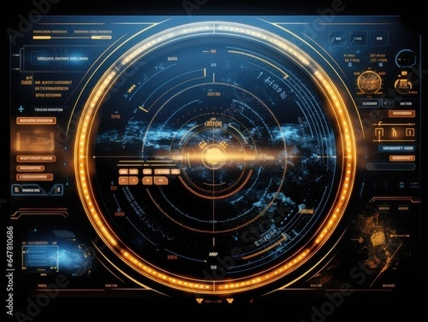 Fototapeta Futuristic HUD( Heads - Up Display) interface with holographic elements and data visualization Generative AI