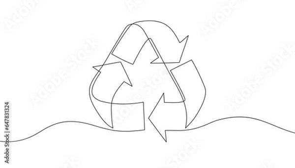 Fototapeta Recycle sign - one line continuous drawing style. Recycling icon - vector single line illustration for recycle bin