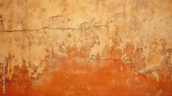 Fototapeta The crumbling wall of the building needs major repairs. Facade of a house with damaged plaster. Photophone for retro filming. Illustration for varied design.