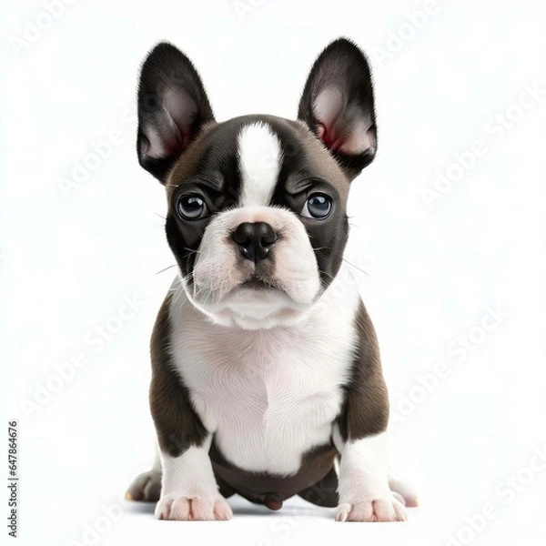 Fototapeta Baby Boston Terrier's Loving Gaze, Generative AI