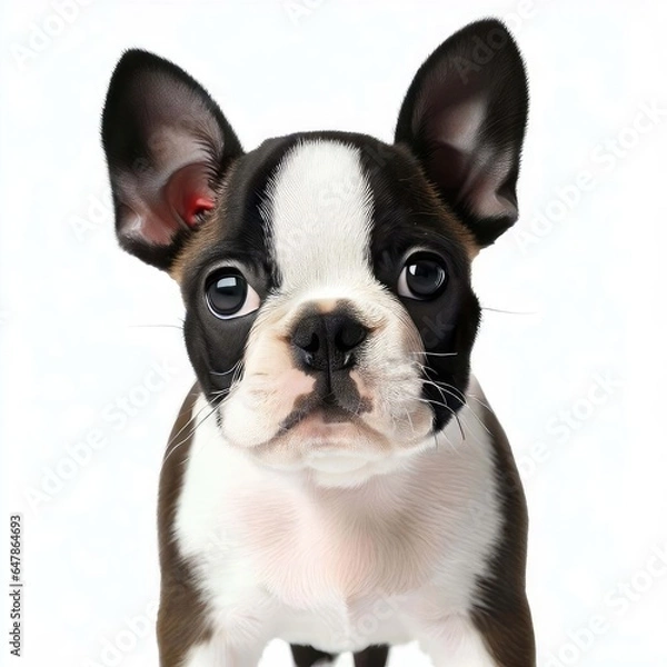 Fototapeta Tiny Boston Terrier's Innocent Eyes, Generative AI