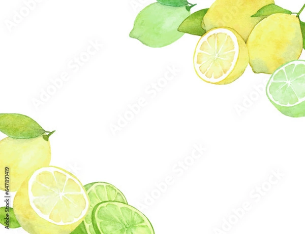 Obraz レモンとライムの水彩背景フレーム