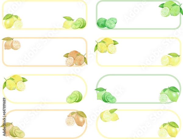 Obraz レモンとライムの水彩バナーセット