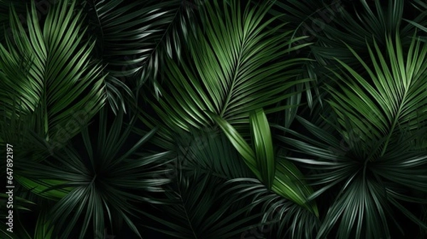 Fototapeta Palm Tree and Fern Branches and Leaves Graphic Background