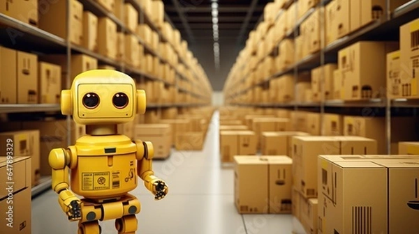 Fototapeta Futuristic logistics hub, advanced warehousing & intelligent distribution system, efficiency warehouse automation, shipment & smart inventory management, robotics & secure dispatch, Generative AI.