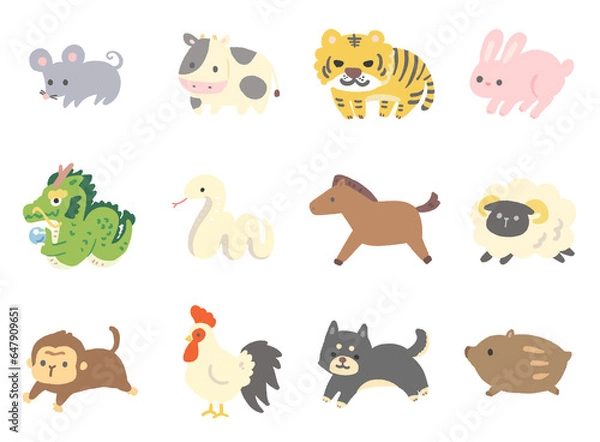 Obraz 十二支のかわいいイラスト素材セット