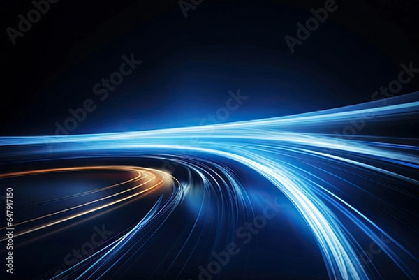 Fototapeta Modern abstract dynamic motion light trails. Futuristic, technology, neon lines going up, virtual reality.