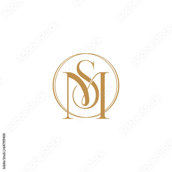 Obraz MS SM Letter Linked Luxury Premium Logo, Wedding Logo Design, Custom Wreath Wedding Monogram, Crest Initial Wedding Logo