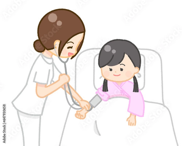 Fototapeta 入院している子供　血圧検査をする看護師（カラー）
