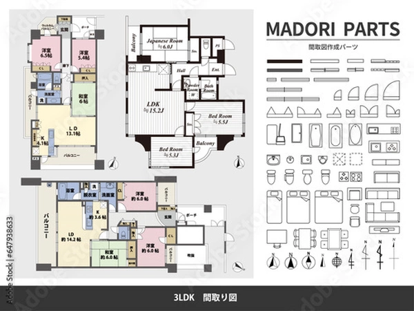 Obraz 間取り図＋パーツセット（3LDK）