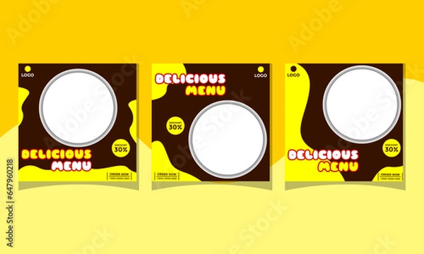 Fototapeta Set of Editable Food Social Media Post Template Design. With brown and yellow color scheme usable for food social media post, food business, culinary business, flyers, banners, web ads etc.