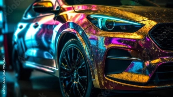 Obraz Blazing Wheels: A Thrilling Auto Race with Speed, Fire, and Red Hot Flames on the Road, generative AI