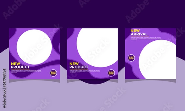 Fototapeta Set of editable promotion square banner template. With purple color scheme usable for social media post, banners, flyers and web ads. Vector design. 