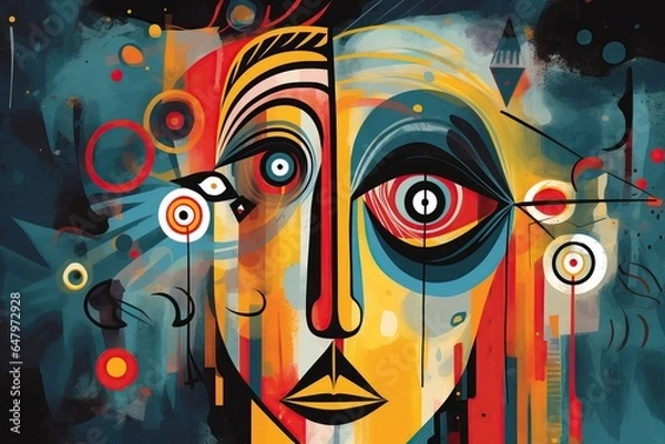Fototapeta Fear face, illustration in abstract avant - garde style