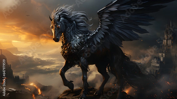 Obraz A black pegasus unicorn