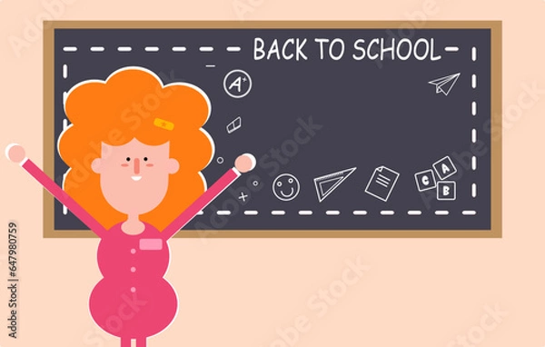 Obraz Vector illustration of a teacher waiting to teach students on the first day of school. Concept of Back to school for invitation poster and banner