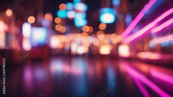 Fototapeta Rozmyte neonowe światła tło. Neon City Lights w stylu Bokeh. Futurystyczne tło.