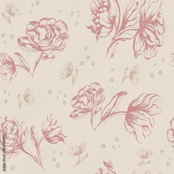 Obraz Pastel Roses,  Decorative vector seamless pattern. Repeating background. Tileable wallpaper print.