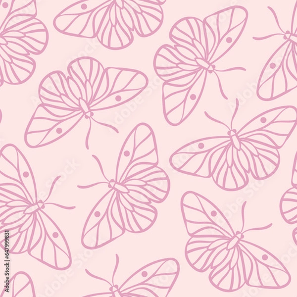 Fototapeta Pink butterfly seamless vector repeat pattern design, spring wallpaper