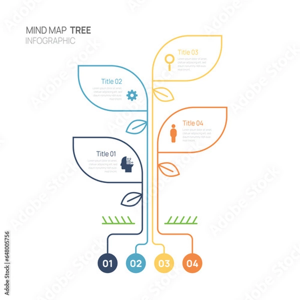 Fototapeta Infographic tree mind map diagram template for business. connection and chart table Timeline, marketing data, presentation vector infographics.