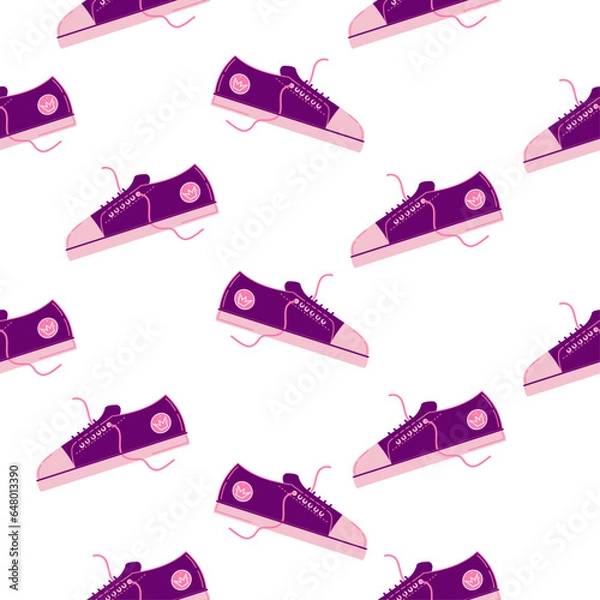 Fototapeta seamless pattern soft sport pink shoes on a white background Vector illustration 2