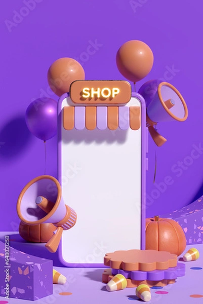 Obraz Halloween Vertical Product Display Background. 3D Rendering.
