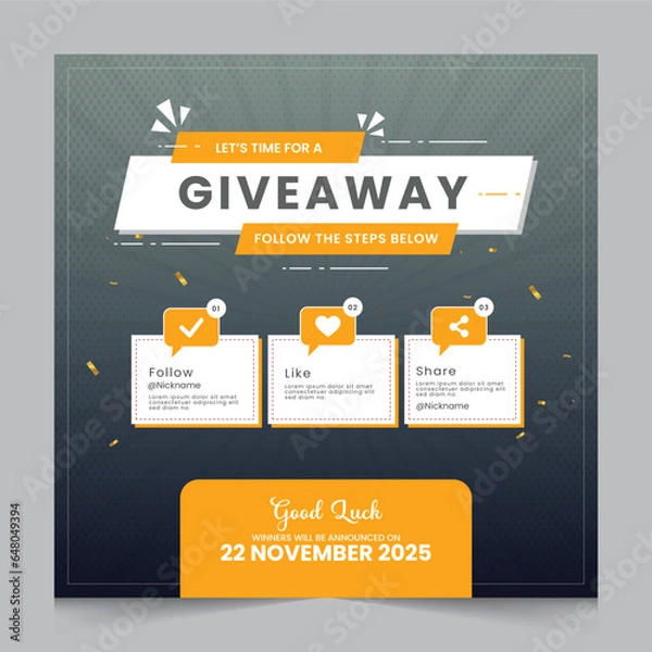 Fototapeta Giveaway steps for social media post with 3 steps to win	
