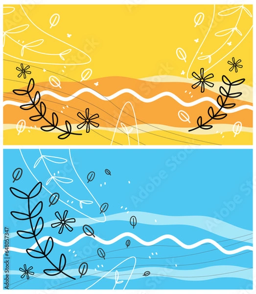 Fototapeta Idea of green eco friendly banner. Set of vector illustrations. Clean style backgrounds