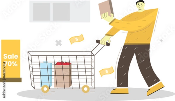 Obraz Flat Character Explores Shopping Wonderland