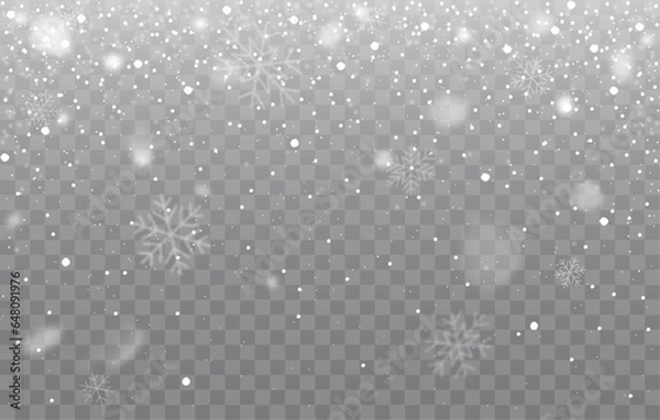 Fototapeta Snowfall background, snowflakes falling, winter overlay