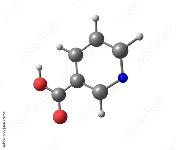 Fototapeta Niacin (B3) molecular structure on white background
