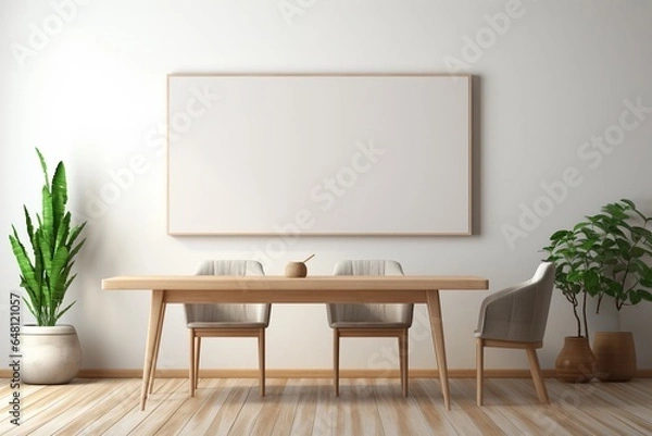 Fototapeta Modern Aesthetic Dining Room Interior Design with Blank Poster Created with Generative AI