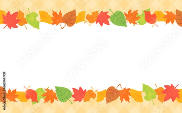 Fototapeta カラフルな秋の葉っぱフレームまとめ_横