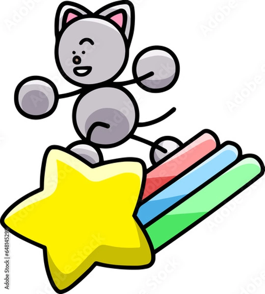 Obraz 流れ星に乗るにゃんまるのイラスト(左右反転バージョン)　猫
