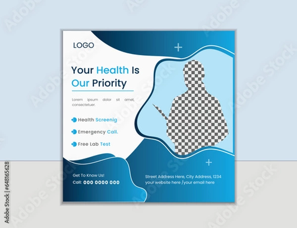 Obraz Professional medical healthcare service social media post square design. Clinic or hospital digital marketing banner for web.health business promotion banner for doctor & dentist social media post