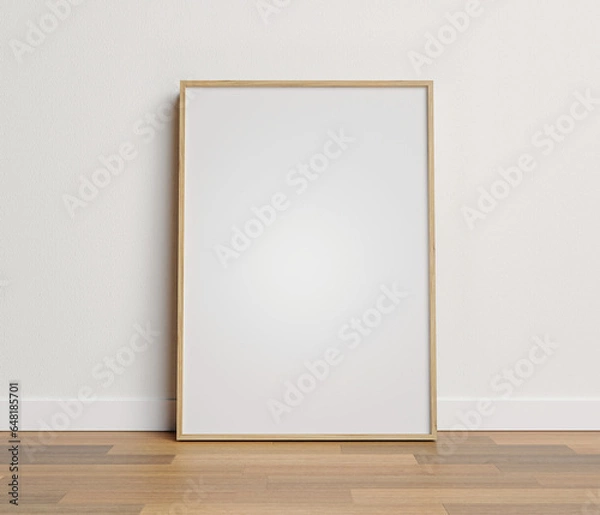 Obraz Wood frame mockup. Wooden frame standing on the floor. 3D Render.