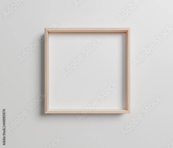Fototapeta Square Wood Floating Frame Mockup. Minimalistic Square Wood Floater Frame Mockup. Wood Float Frame with Empty Space for Art Mockup. 3D Render.