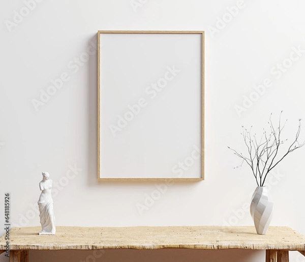 Obraz Wood Frame Mockup - Perfect for Displaying Your Artwork, Minimalist Wood Frame Mockup, Natural Wood Frame Mockup, Modern Wood Frame Mockup. 3D Render.