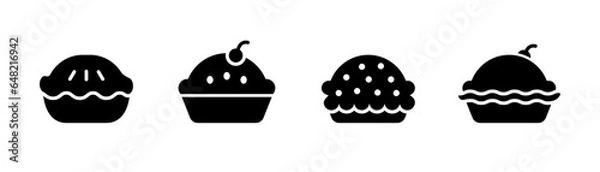 Obraz Thanksgiving pie icon. Black thanksgiving pie icons set. Holiday pumpkin cake. Thanksgiving cake icons set. Pumpkin pie in glyph. Stock vector illustration