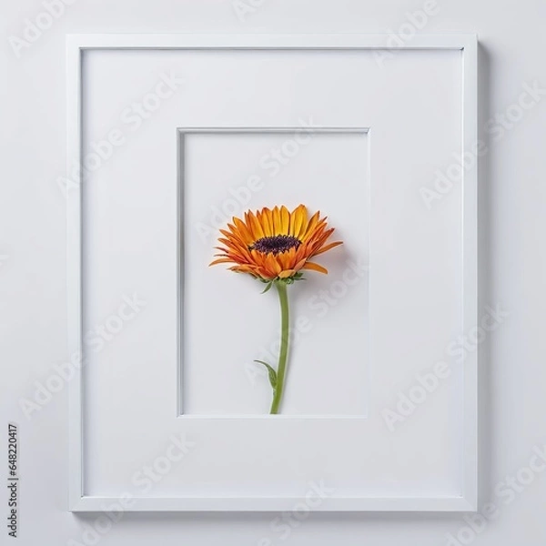Fototapeta Flower in a white frame against a white background
