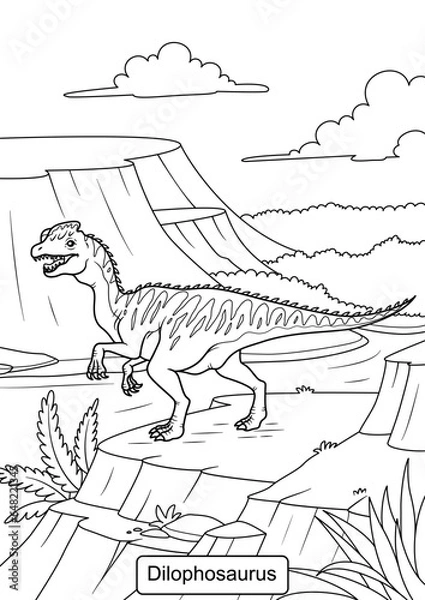 Obraz Dilophosaurus Dinosaur line art for coloring page vector illustration