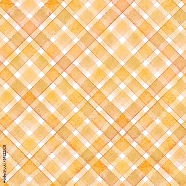Fototapeta Watercolor stripe plaid seamless pattern. Color teal blue stripes background.