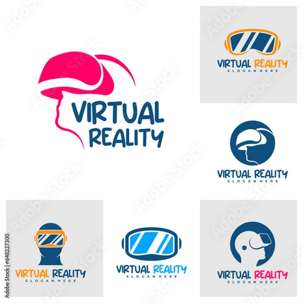 Obraz Set of Virtual Reality logo design Template. Creative Virtual Reality logo vector illustration.