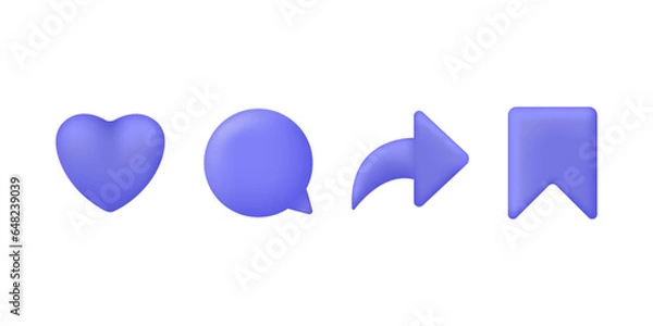 Obraz 3d Set for social networks. Like, comment, save, share concept.