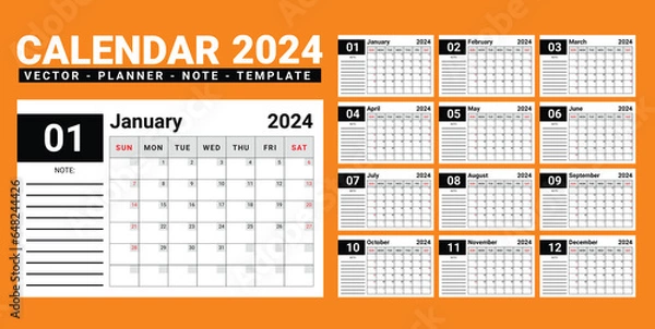 Obraz 2024 desk Planner Calendar design with note space vector template